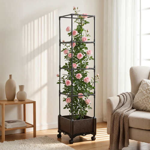 Living And Home Raised Garden Bed Planter Box with Trellis and Wheels 1
