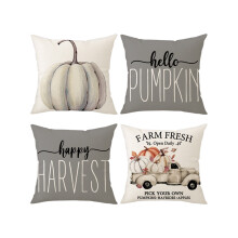 Dubbelzijdig bedrukte kussenhoezen, set van 4 stuks (45,7 x 45,7 cm) met Thanksgiving pompoenmotief, linnen hoezen, levendige herfstdecoratie met