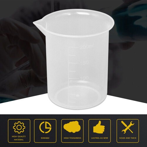 Kitchen Lab Graduated Beaker Clear Plastic Measuring Cup Thicken with Cap Measuring Jug 200mL 2pcs 1