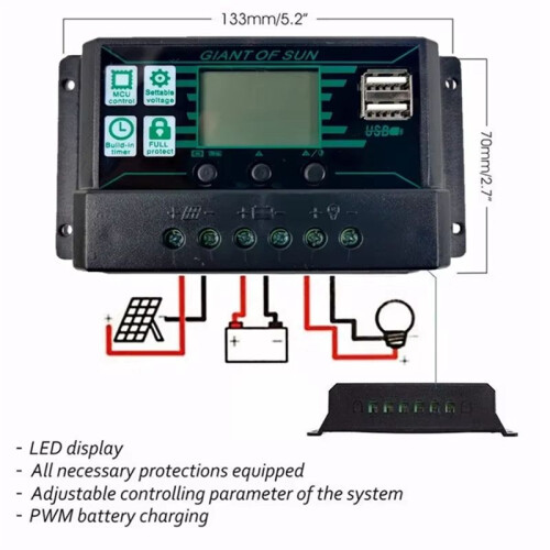 Solar Charge Controller 12V 24V Solar Panel PV Controller for Lifepo4 Lithium GEL Lead Acid Battery 80A 2