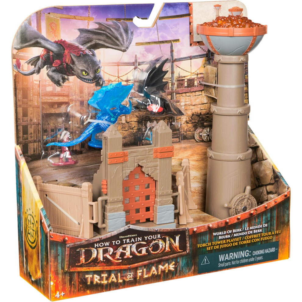 Spin Master Dreamworks Dragons, Trial Of Flame, World Of Berk: Torch Tower, 2 Dragon Figures With 2 Viking Figures, Playset
