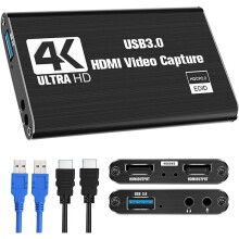 (Black) 4K Video Capture Card with USB Cable, HDMI Game Recording Adapter for Streaming, Live Broadcast