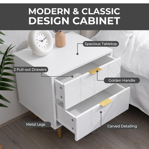White Bedside Table for Bedroom - 53 x 50 x 40 cm 1