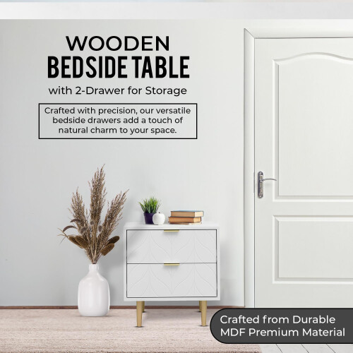 White Bedside Table for Bedroom - 53 x 50 x 40 cm 2
