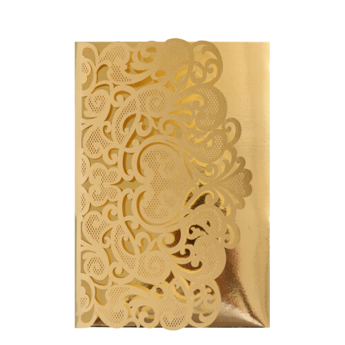 50Pcs Hollowed Lace Wedding Invitation Folding-reflective gold