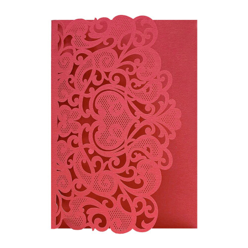 50Pcs Hollowed Lace Wedding Invitation Folding-Pearlescent red