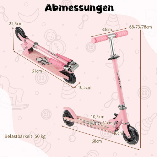 Foldable Kids Scooter with LED Wheels, Adjustable Handlebar