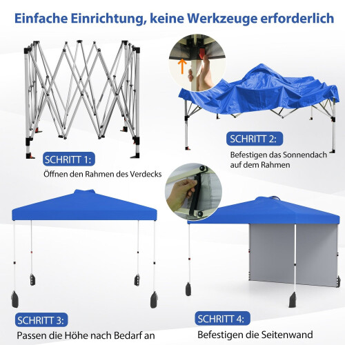 Pavillon pop-up 3 x 3 m avec paroi latérale, portable, bleu 2