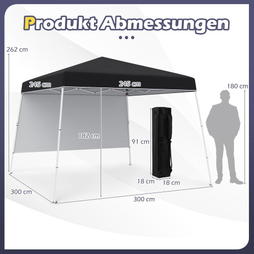 Pop-Up Pavilion 3x3m, vedenpitävä, aurinkosuoja, musta