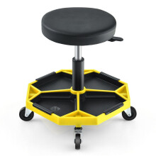 Sgabello meccanico regolabile con vassoio, capacità 150 kg, giallo