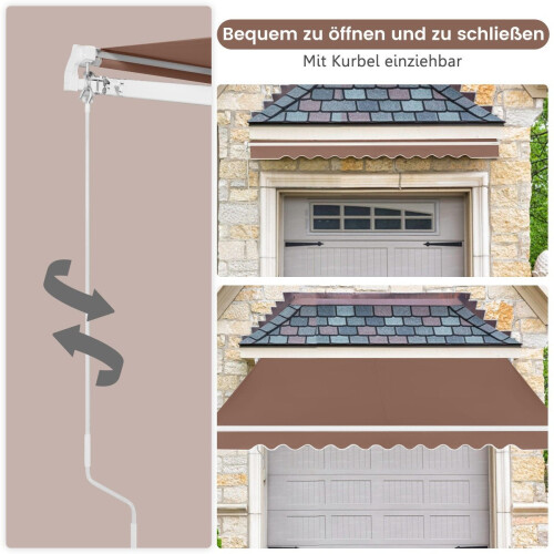 Retractable Patio Awning, Aluminum, 3.6m x 3m, Brown 2