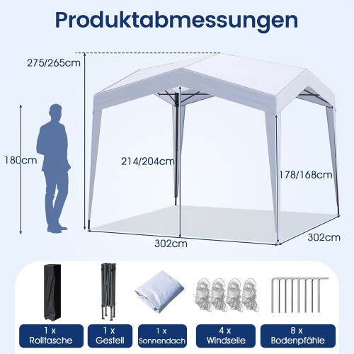 Gazebo pop-up impermeabile 3x3m con ruote, picchetti e corde 1