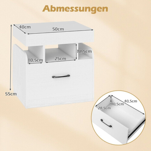 Nightstand with Charging Station, Drawer & Open Shelves, White 1
