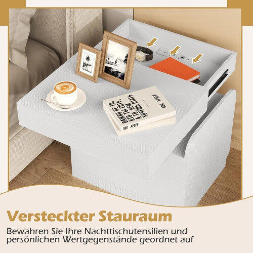 Nightstand with Charging Station, Drawer & Open Shelves, White 2