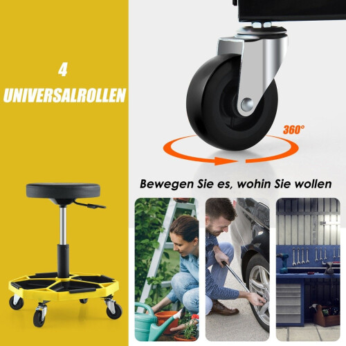 Adjustable Mechanic Stool with Tray, 150kg Capacity, Yellow 2