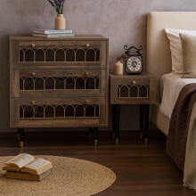 Brown Matching Bedside Table and Chest of Drawers