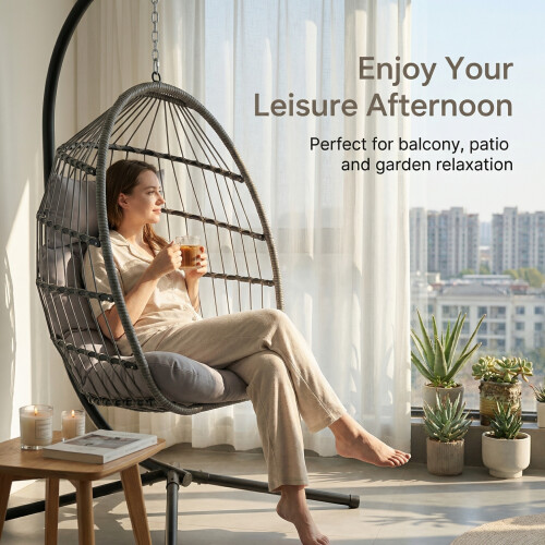 Hortus Hortus Hanging Egg Chair With Cushions And Stand 1