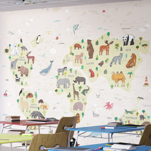 (Large (3.5m X 2.8m)) Children's World Map Natural