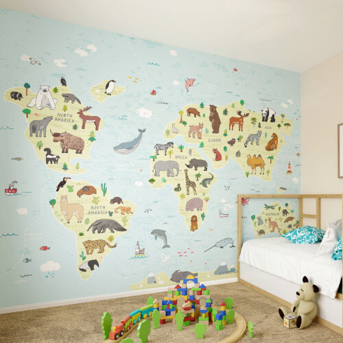(Large (3.5m X 2.8m)) Children's World Map - Blue