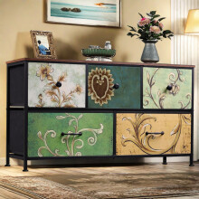 Commode 5 Tiroirs - Commode Chambre - Bohème Meuble à Tiroirs - Multicolore