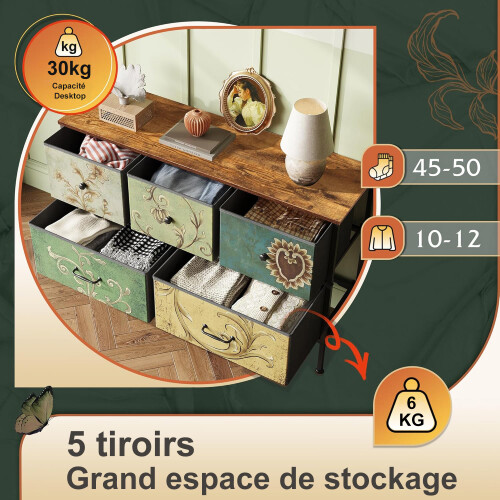 Commode 5 Tiroirs - Commode Chambre - Bohème Meuble à Tiroirs - Multicolore 1