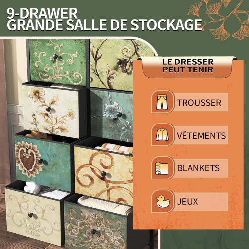 Commode de chambre - 8 tiroirs - Style rétro - Armoire Commode de rangement 2