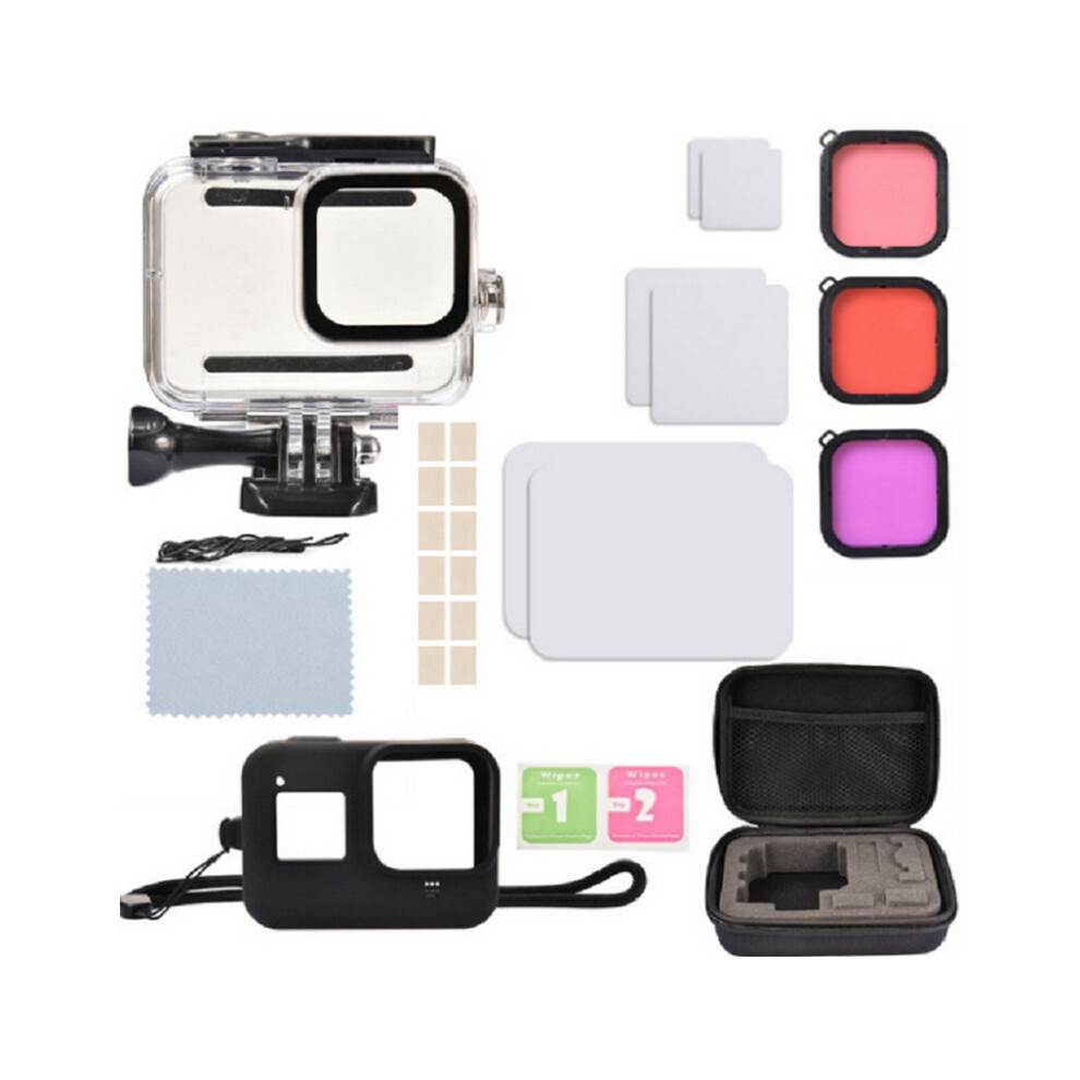 Waterproof Shell Protective Film Silicone Case Filter Kit For Gopro Hero 8 Camera Blue 320997691259
