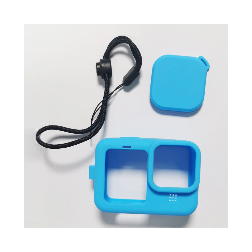 () Silicone Case Anti-Drop Shell W/ Lens Cap Lanyard Protective Cover For Gopro Hero 9 Camera Blue/Black 320997691532