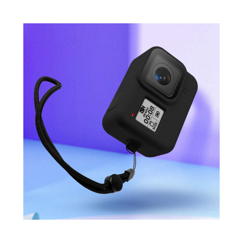 (Black) For Gopro Hero 8 Sport Camera Colored Soft Silicone Case Carry Cover With Rope Black 320997692171