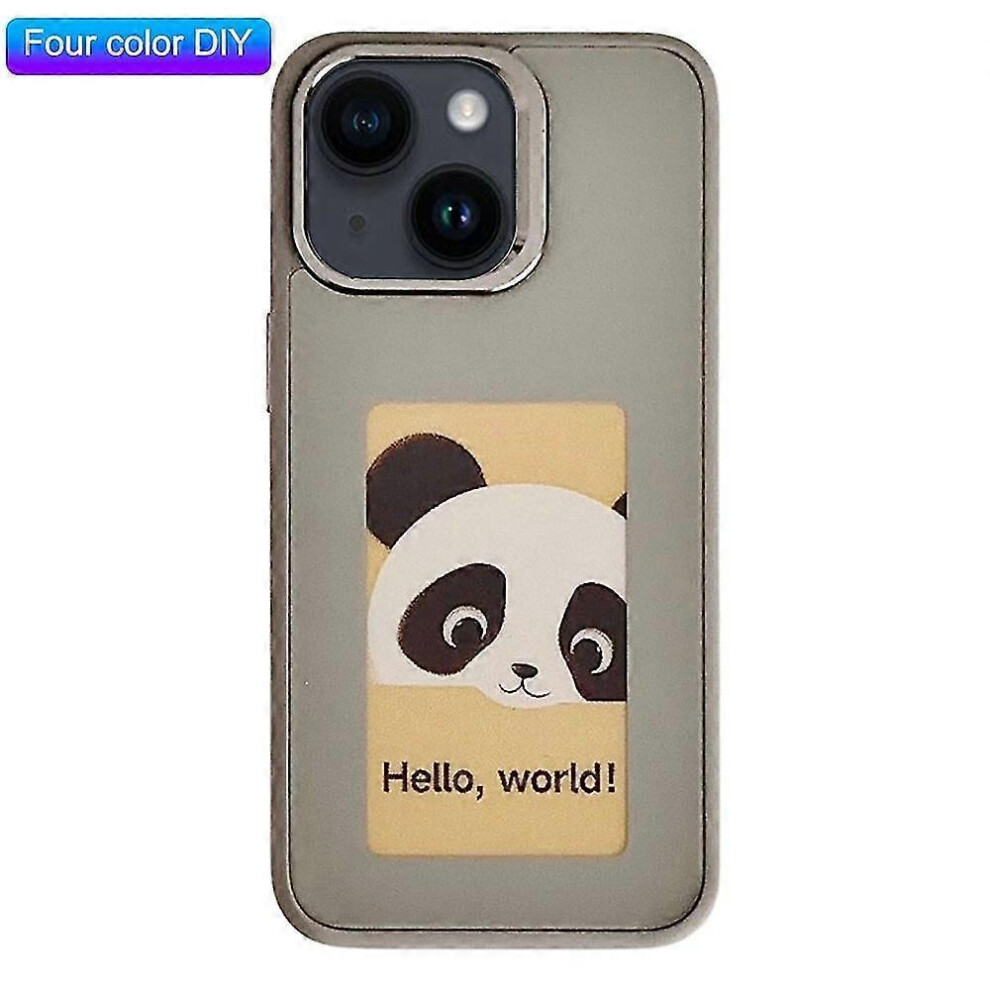 (Grey Iphone 15) For Iphone 15 Pro Max Phone Case With E Ink Display 4-Color Nfc Diy Phone Cover - Black