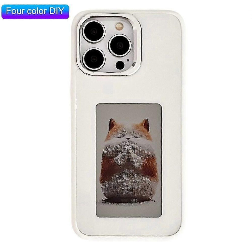 (White Iphone 13 Pro) For Iphone 15 Pro Max Phone Case With E Ink Display 4-Color Nfc Diy Phone Cover - Black