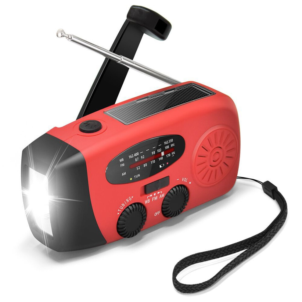(-Us) Emergency Radio With Crank, Solar, And Hand Power Bank, 2000Mah Charger & Flashlight Red 123643909018