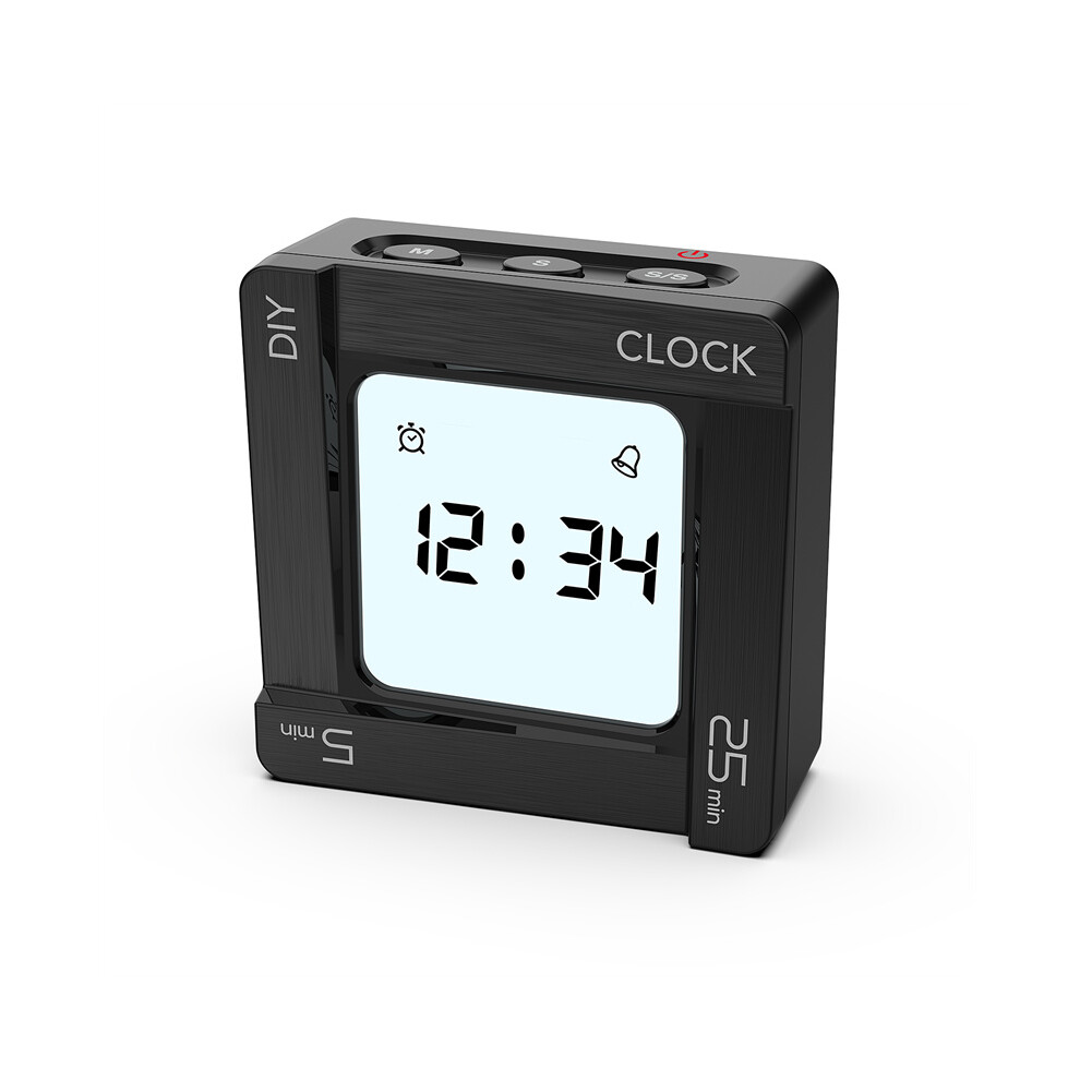 (Black) Diy Time Management Square Alarm Clock With Vibration & Flashing Backlight Timer 123643909605