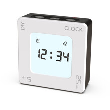 (White Black) DIY Time Management Timer Square Alarm Clock Vibration Flashing Backlight Timer