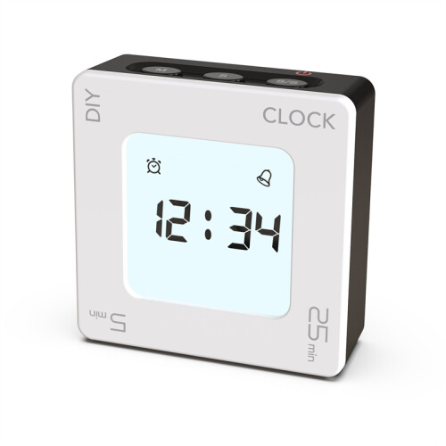 (White Black) DIY Time Management Timer Square Alarm Clock Vibration Flashing Backlight Timer