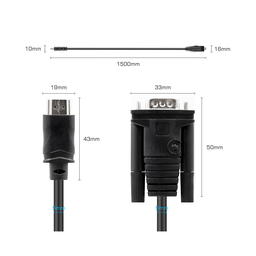 1.5M Hdmi To Vga Male Video Converter Cable Adapter For Pc Dvd 1080P Hdtv 320997558071