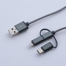 (Grey) 3-in-1 Data Cable Phone Fast Charging Triple Nylon Braided Wire Charging Cable