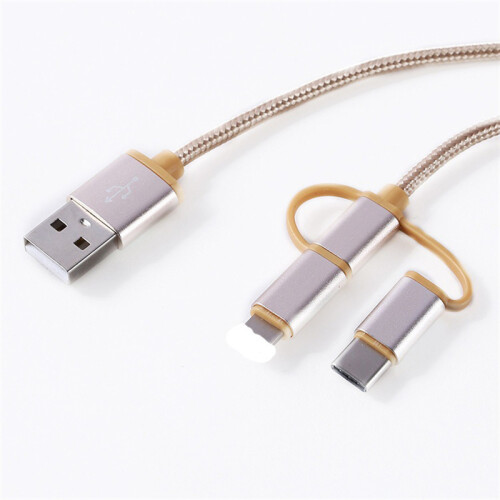 (Red) 3-in-1 Data Cable Phone Fast Charging Triple Nylon Braided Wire Charging Cable 1