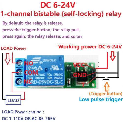1pc Channel 6-24V Flip-Flop Latch Relay Module Bistable Self-Locking Switch 1
