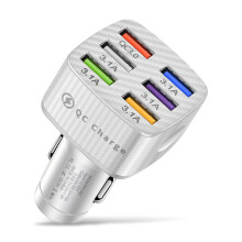 (White) 6 USB QC3.0 Car Charger Fast Charging Mobile Phone Quick Charge For iPhone
