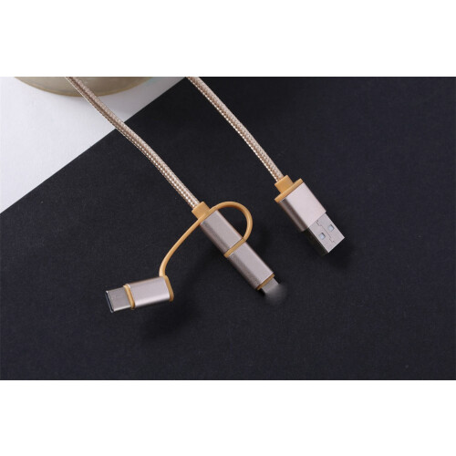 (Red) 3-in-1 Data Cable Phone Fast Charging Triple Nylon Braided Wire Charging Cable 2