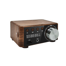(Wooden) HiFi Compatible-Bluetooth 5.0 Power Class D Mini Audio Amplifier DC9V- 24V 2.0 Stereo