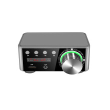 (Silver) HiFi Compatible-Bluetooth 5.0 Power Class D Mini Audio Amplifier DC9V- 24V 2.0 Stereo
