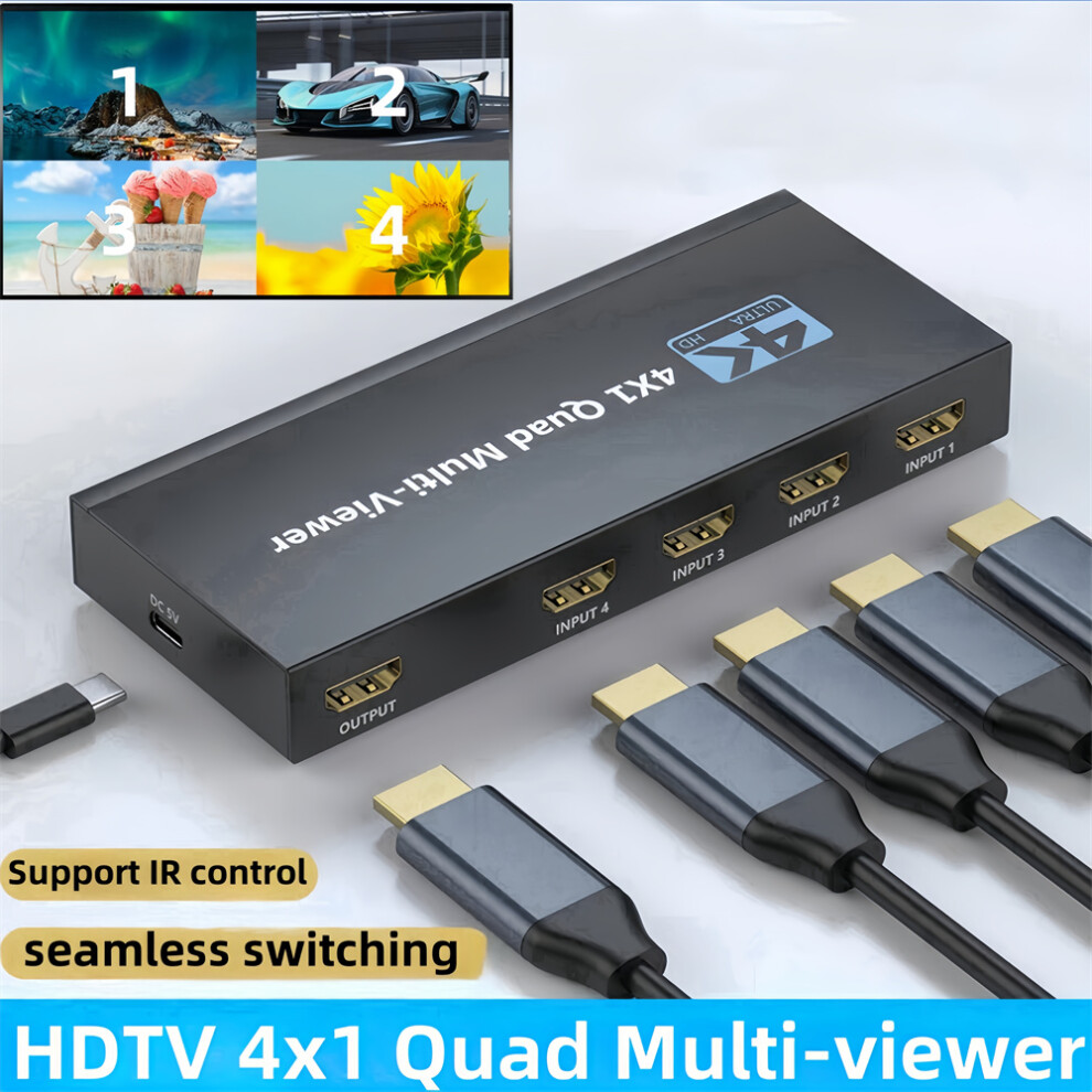 4X1 Hdmi Quad Multi-Viewer Split Screen Ir Remote For Tv Gaming Consoles 320997553496
