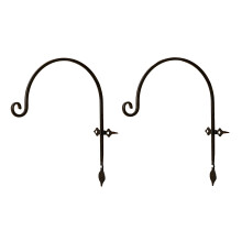 2 Pack of 38cm Black Handcrafted Metal Garden Wall Bracket Hooks for Hanging Baskets