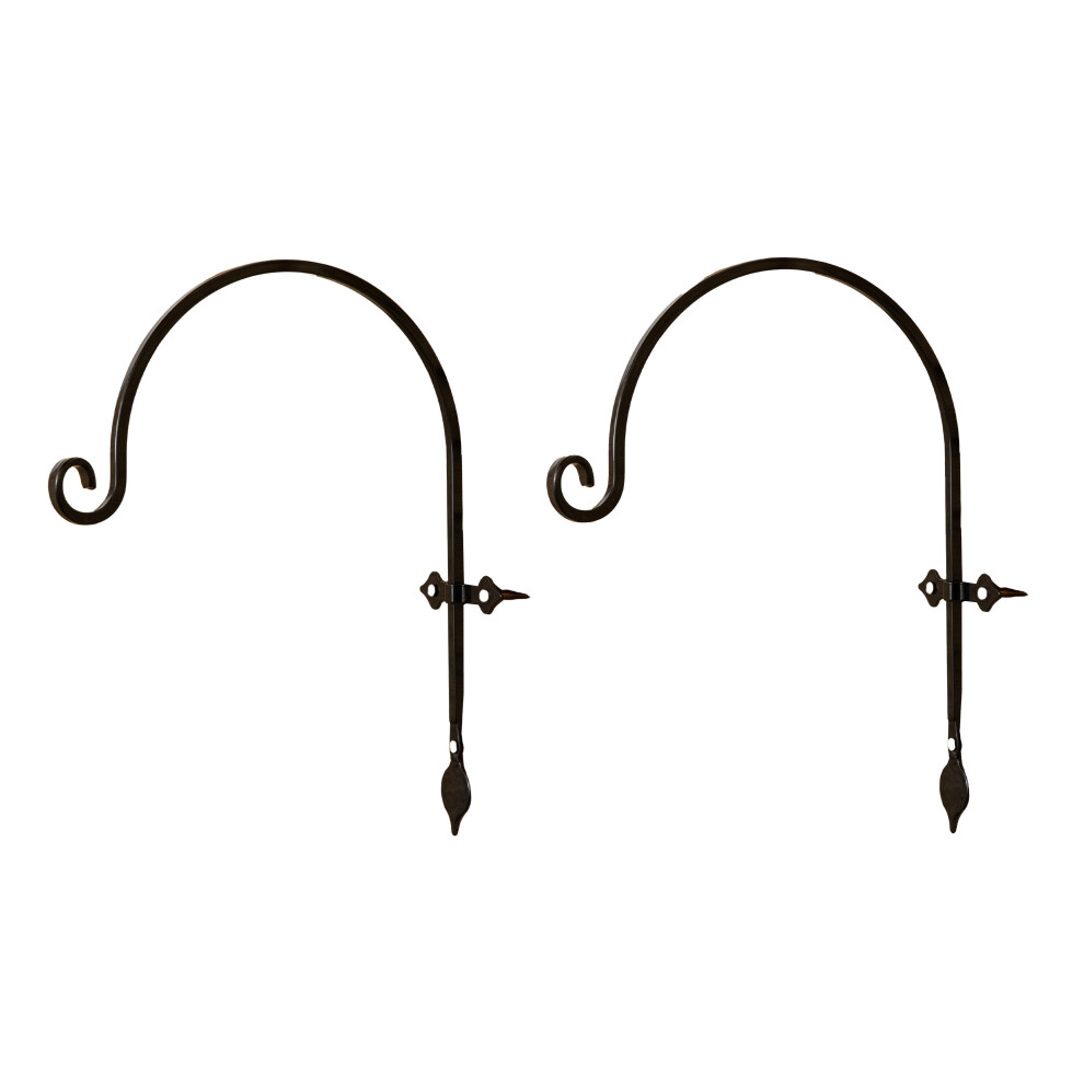 Samuel Alexander 2 Pack Of 38Cm Handcrafted Metal Garden Wall Bracket Hooks For Hanging Baskets Black