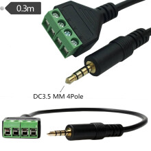 4-Pole 3.5mm Male to AV 4 Pin Screw Solderless Shield Screw Terminal Cable Plug