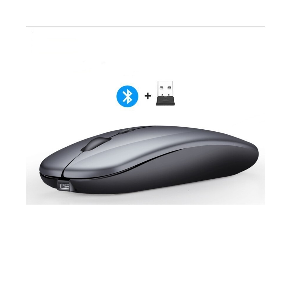 (Gray) Dual Mode Wireless Mouse Rechargeable Silent 2.4Ghz+Bluetooth-Compatible Mouse Gray 320997578093