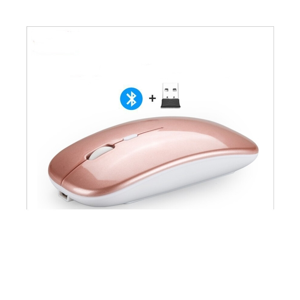 (Rose ) Rechargeable Dual-Mode 2.4Ghz & Bluetooth Silent Wireless Mouse Gold 123643928606