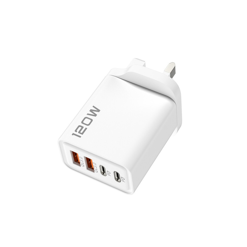( Uk Plug) 120W Usb C 4 Port Fast Charger 2 Usb C Ports 2 Usb A Ports Multi Plug Charger White 320997552666